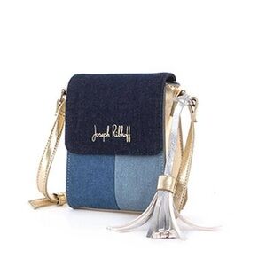 Joseph Ribkoff Shoulder Bag Blue Denim Gold Press Stud Buckle Strap
